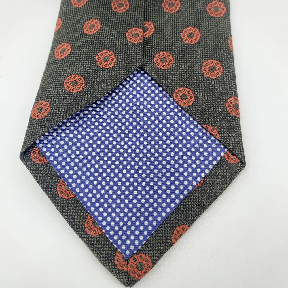 Eton Tie Mens One Size Green Orange Floral‎ Silk Classic Necktie Italy Made NWT